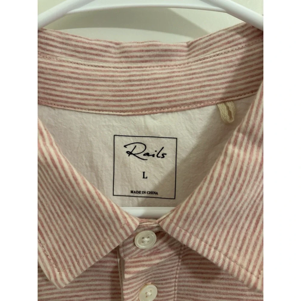 Rails Sebastian Coral Stripe Polo Shirt Mens Large Pink White EUC - Picture 2 of 6